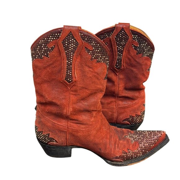Old Gringo Red Suede Studded Cowboy Boots - Picture 6 of 9